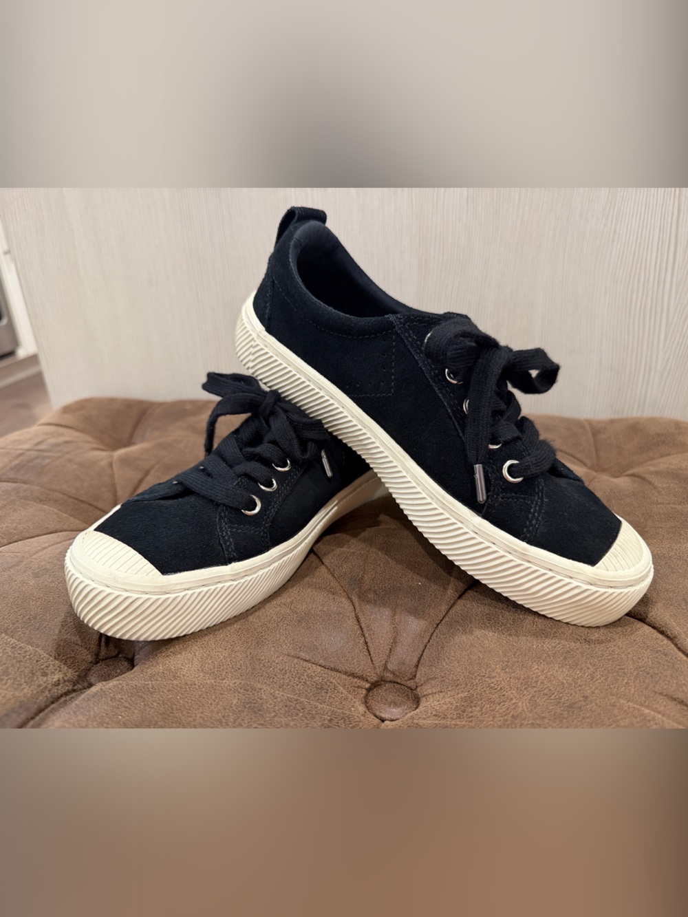 Cariuma Black SUEDE Low-Top Sneakers with Cream Sole